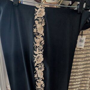 Karen Kane Straight leg pants with beige embroidered flowers Size 16